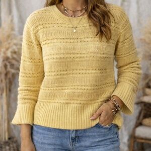 GAP Yellow Pointelle Knit Sweater | Soft Crewneck Spring Sweater
